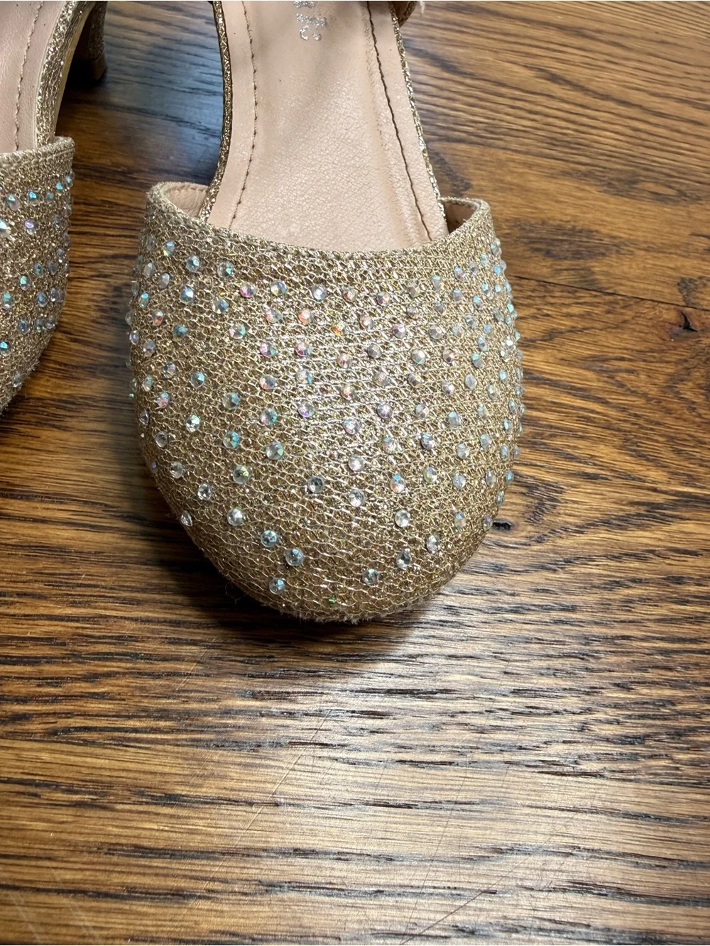 Link Girls Gold Rhinestone Glittering Party Dress Crystal Ankle-Strap Heels 12